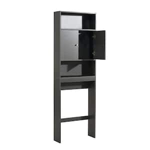 7.87 in. W x 24.80 in. D x 76.37 in. H Black Over The Toilet Storage Cabinet, Bathroom Linen Cabinet