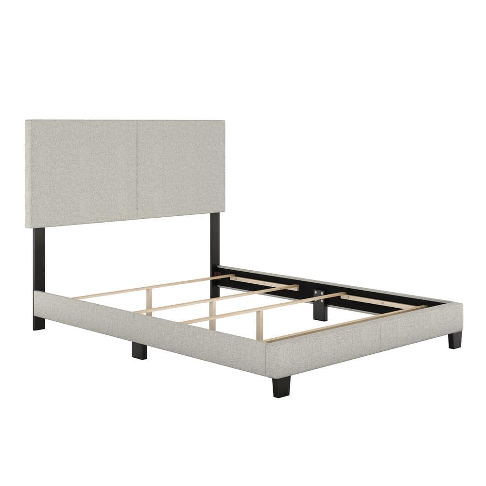Full Gray Linen Upholstered Platform Bed with Headboard