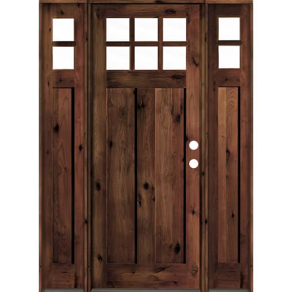 Krosswood Doors 70 in. x 96 in. Craftsman Knotty Alder RM Stain Left-Hand Low-E 10-Lite Clear Wood Single Prehung Front Door/Sidelites