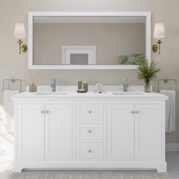 Avery 72 in. W x 22 in. D x 35 in. H Double Bath Vanity in White with White Quartz Top