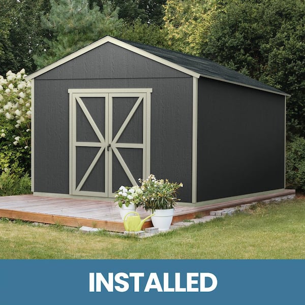 Handy Home Products Professionally Installed Rookwood 10 ft. x 10 ft. Backyard Wooden Storage Shed with Onyx Black Shingles (100 sq. ft.)