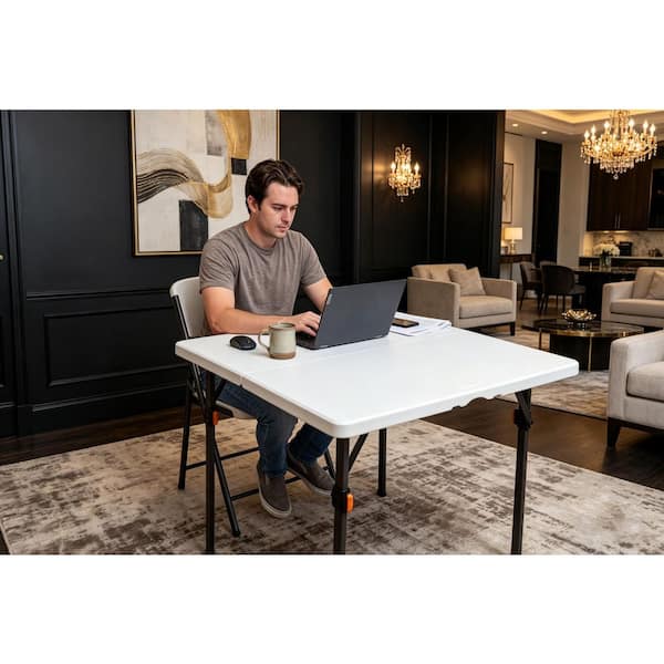 HDX 34 in. White & Grey Indoor/Outdoor Folding Square Card Table