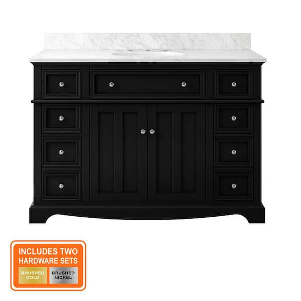 Fremont 49 in. Single Sink Black Bath Vanity with White Engineered Marble Top (Assembled)