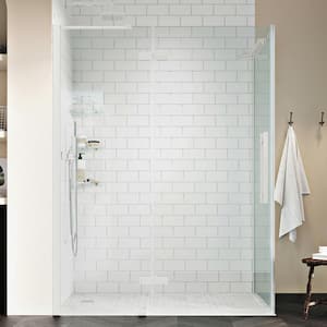 Tampa 56 7/8 in. W x 72 in. H Rectangular Pivot Frameless Corner Shower Enclosure in Satin Nickel with Shelves