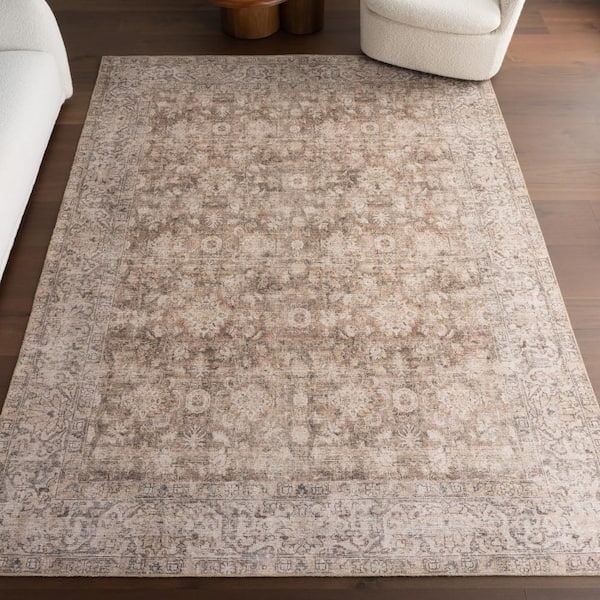 Hillstone Brown 6 ft. 7 in. x 9 ft. Traditional Vintage Medallion Area Rug