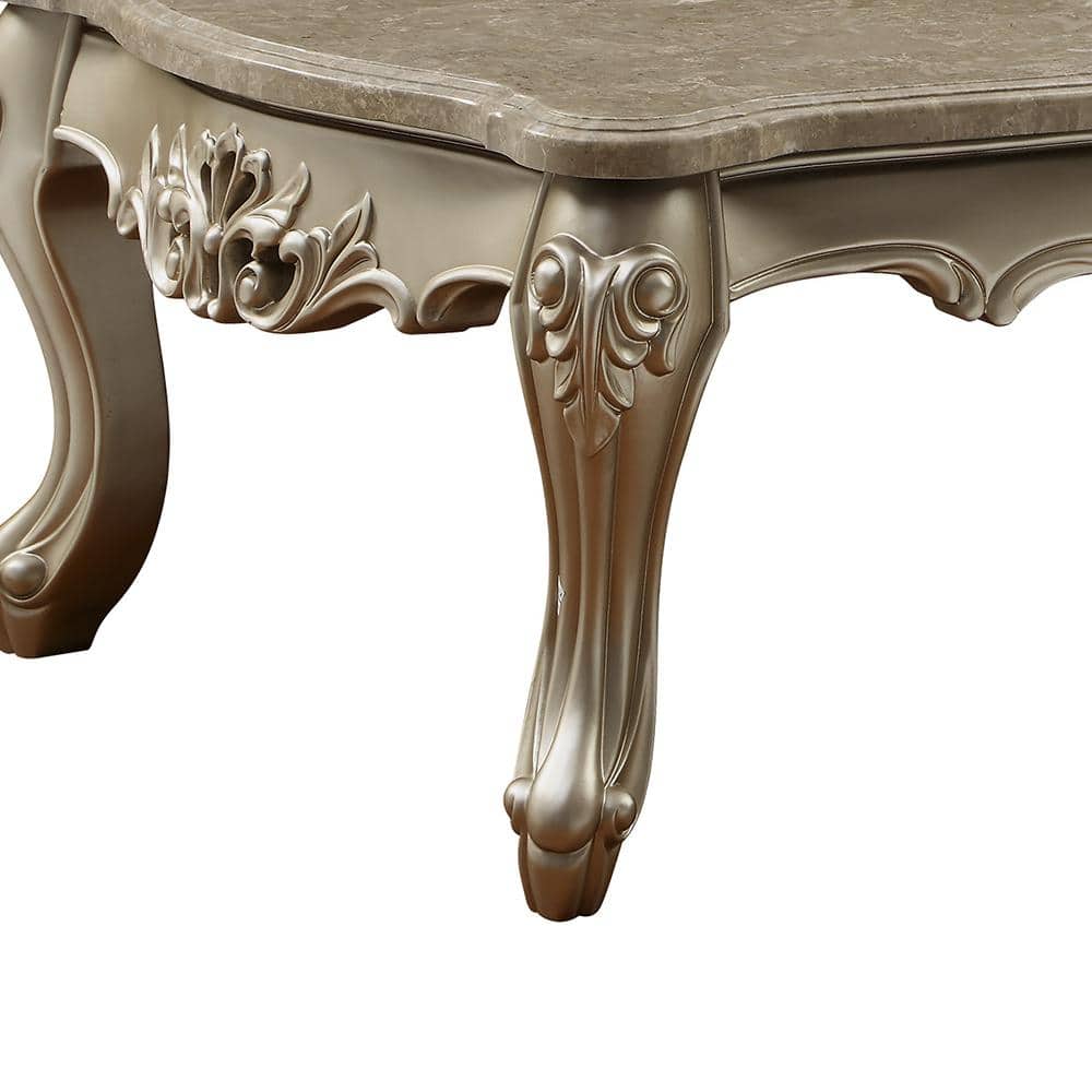 Champagne Gold Marble Top Rectangular Coffee Table with Storage