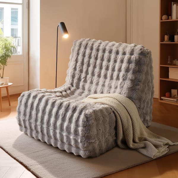 Allwex BOBO Medium 40 in. Gray Fluffy Faux Fur Modern Lazy Sofa Couch Floor Lounge Bean Bag Chair for Living Room Bedroom