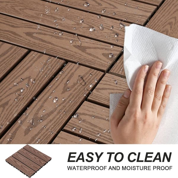 1 ft. x 1 ft. Wood and Plastic Composite Interlocking Deck Tile in Walnut Wood Grain (20 sq. ft. per Box)