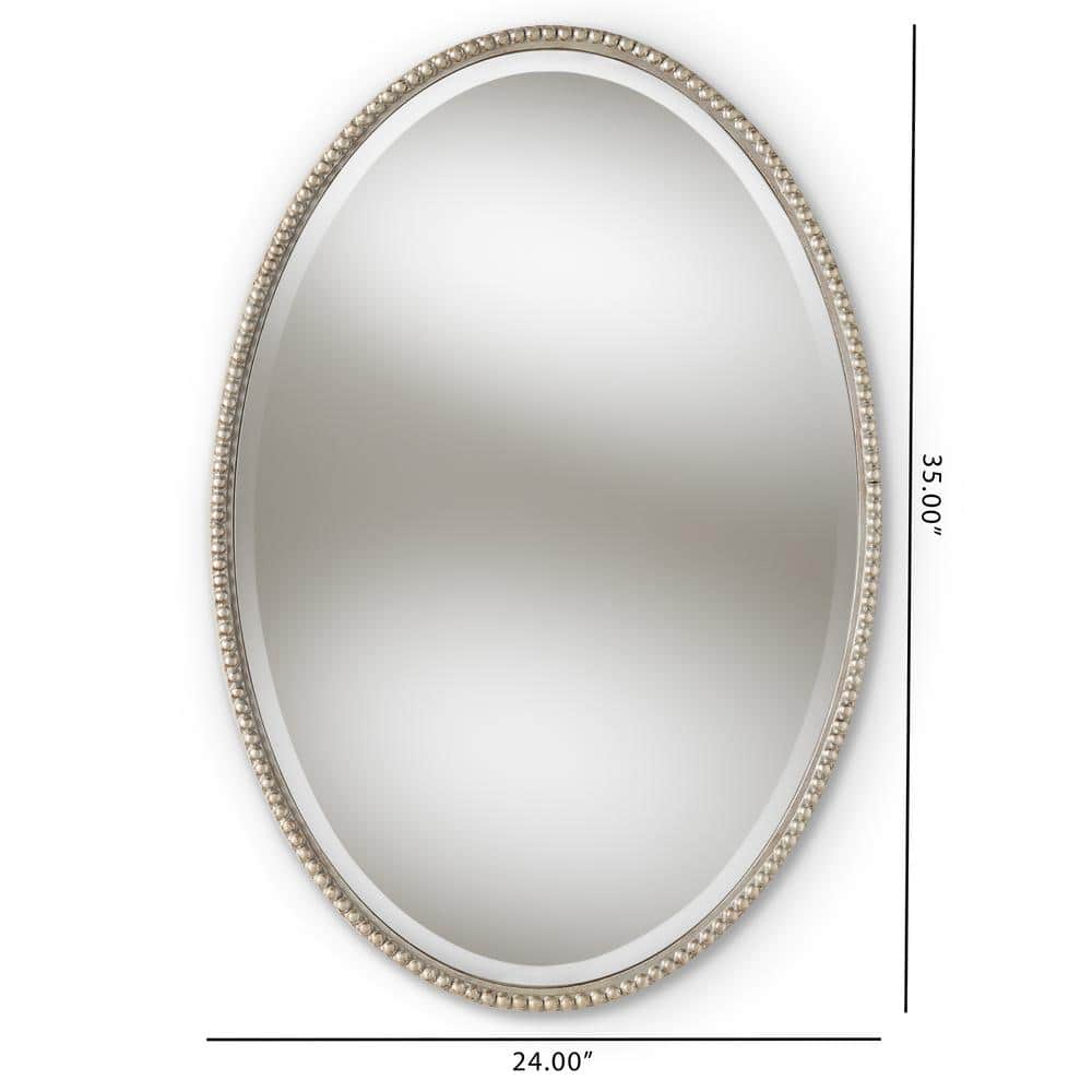 Elegant Oval Beaded Wall Mirror in Antique Silver Finish