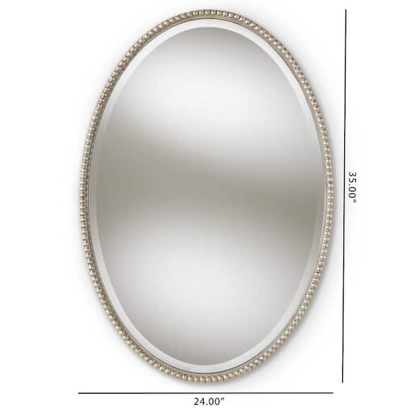 Medium Oval Antique Silver Contemporary Mirror (35 in. H x 24 in. W)