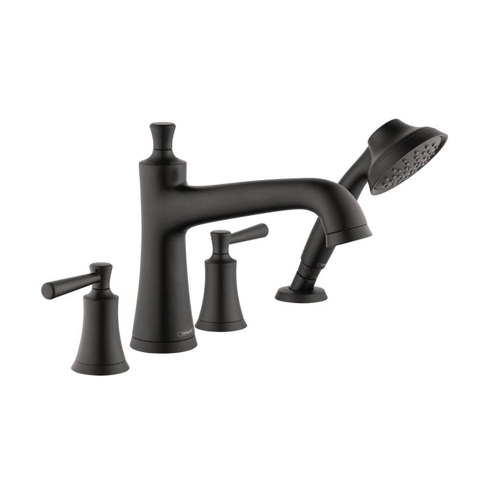 Matte Black Double Handle Roman Tub Faucet with Handshower