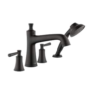 Joleena 2-Handle Deck Mount Roman Tub Faucet with Hand Shower in Matte Black