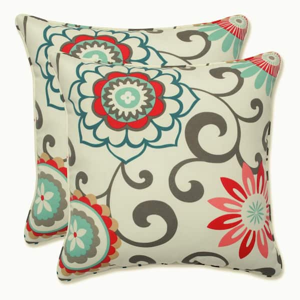 Pillow Perfect Floral Blue Square Outdoor Square Throw Pillow 2-Pack
