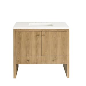 Hudson 36.0 in. W x 23.5 in. D x 34.2 in . H Bathroom Vanity in Light Oak with White Zeus Quartz Top