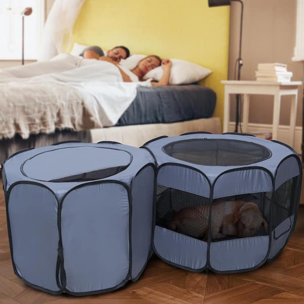 72 in. x 36 in. x 24 in. Gray 2 Rooms Pop Up Portable Foldable Pet Play Tent, Dog Playpen, light-weight, Carry Bag