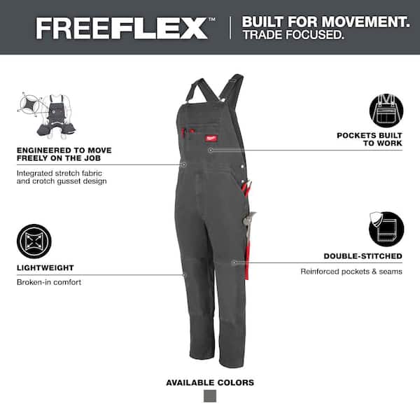 UNIVERSAL OVERALL ミルウォーキー デウォルト Milwaukee Men's Gray 34 in. x 34 in. FREEFLEX Unlined Bib Overalls