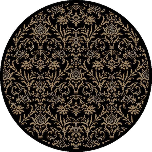 Concord Global Trading Jewel Damask Black 5 ft. Round Area Rug