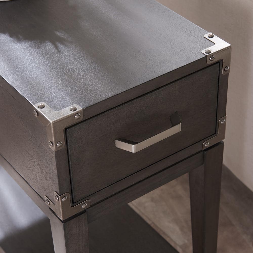 Anthracite and Pewter Rectangular Side Table with Drawer and Shelf