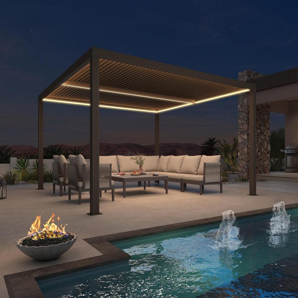 12 ft. x 12 ft. Bronze Aluminum Frame Patio Louvered Pergola Gazebo with Adjustable Sunshade Roof and LED Strip Lights price history on PriceWatchPro