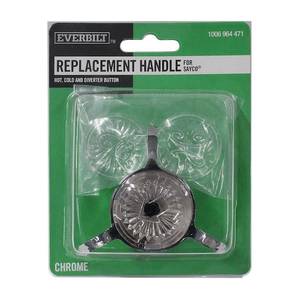 Replacement Shower Faucet Handle in Chrome Finish for Sayco with Hot, Cold, and Diverter Index Buttons