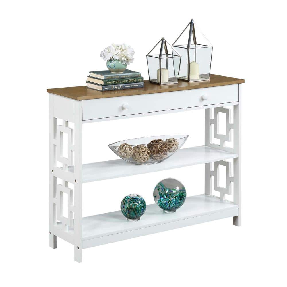 Town Square Chic White/Driftwood Console Table with Storage