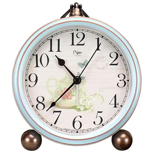 Unbranded European Style Retro Teapot Blue Analog Metal Non-Tickin Table Clock