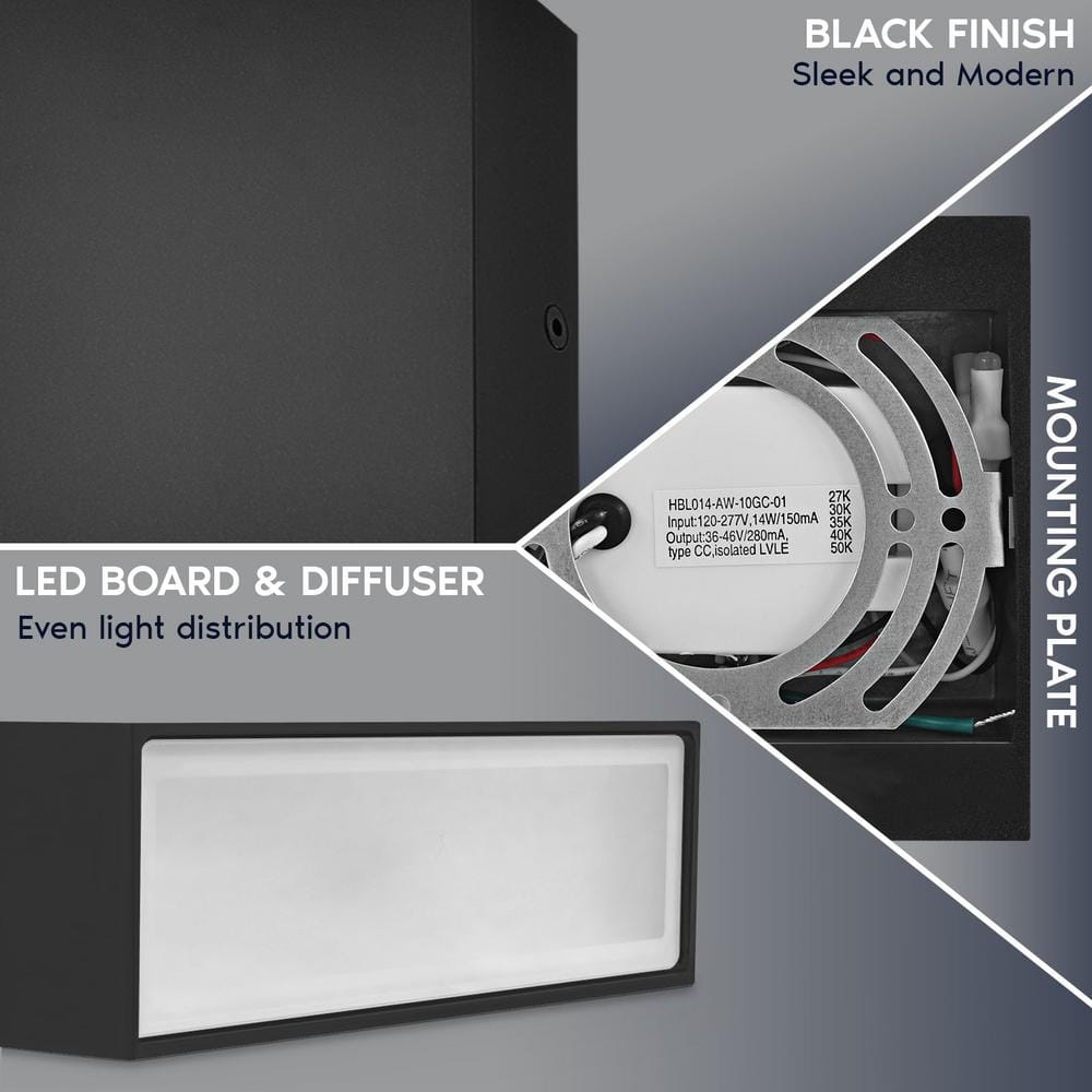 Black Metal LED Up and Down Wall Sconces Set