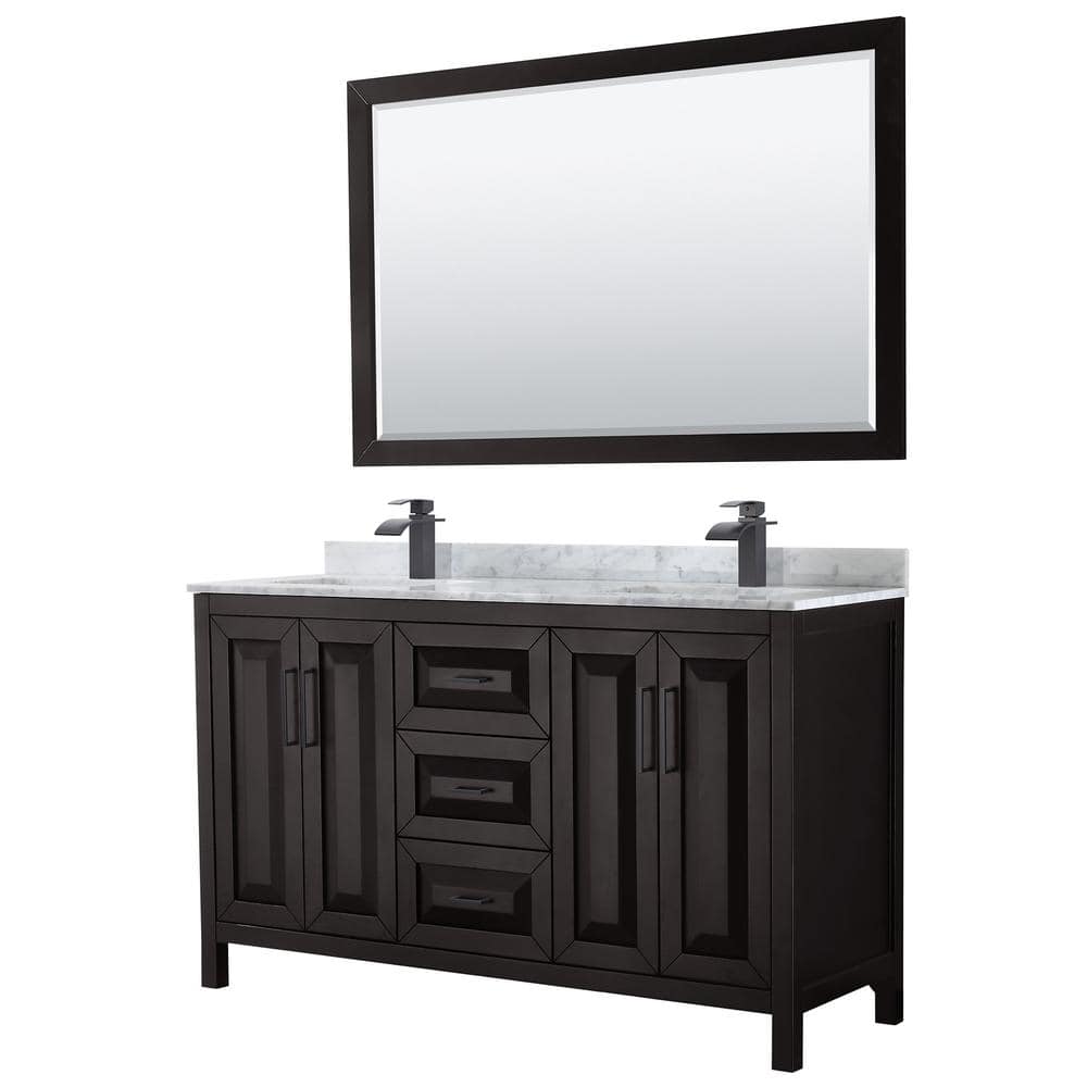 "Daria 60 in. W x 22 in. D x 35.75 in. H Double Bath Vanity in Dark Espresso with White Carrara Marble Top & 58"" Mirror" price history on PriceWatchPro