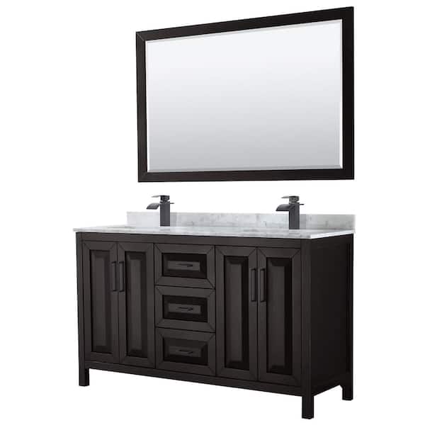 Wyndham Collection Daria 60 in. W x 22 in. D x 35.75 in. H Double Bath Vanity in Dark Espresso with White Carrara Marble Top & 58" Mirror