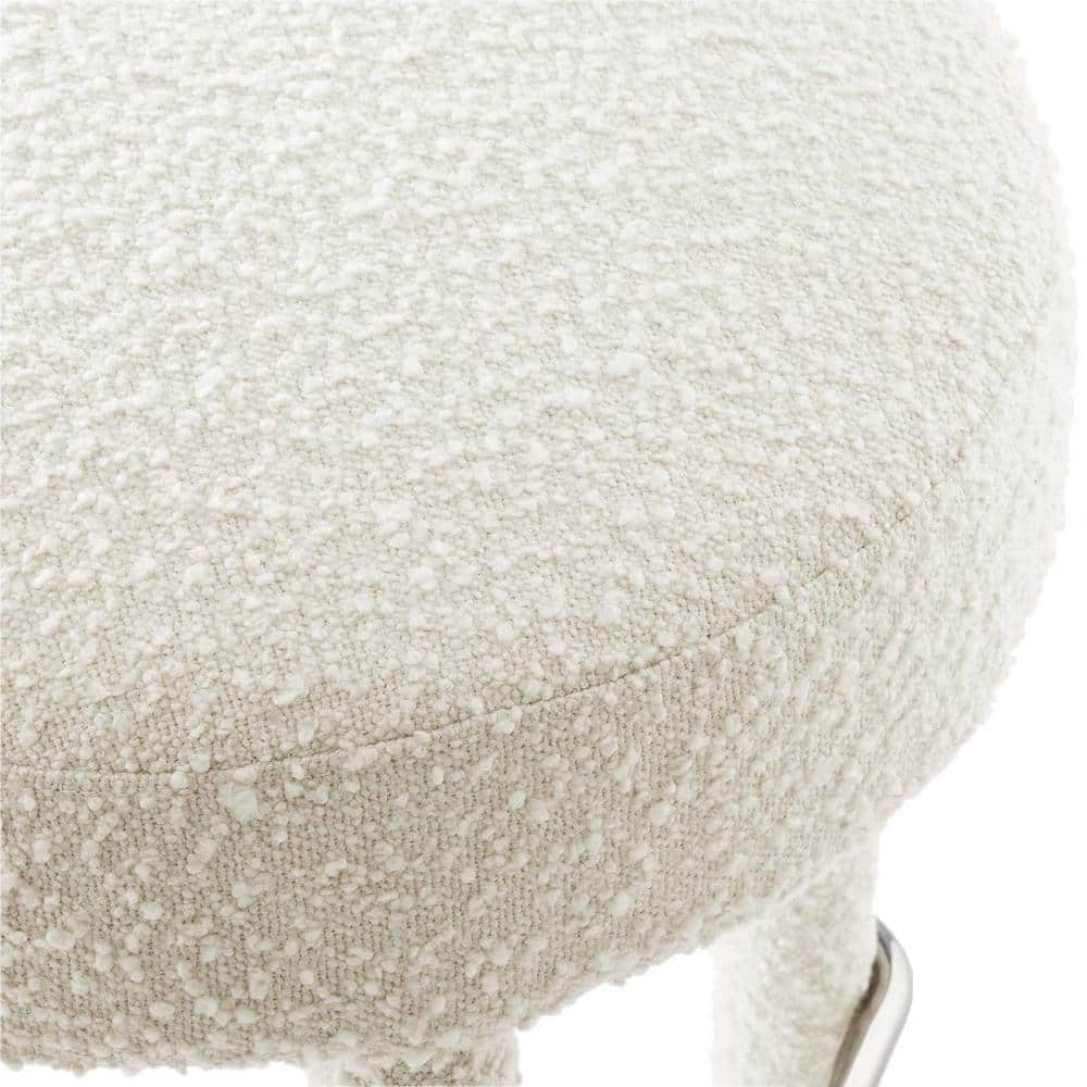 Ivory Boucle Fabric Bar Stool with Metal Stretcher, 30" Seat Height