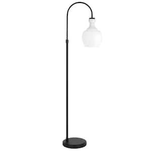 70 in. Black and White 1 1-Way (On/Off) Arc Floor Lamp for Living Room with Glass Dome Shade