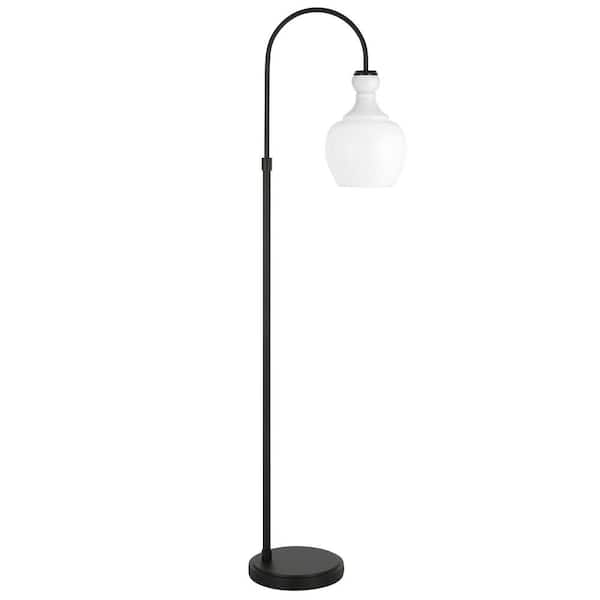 HomeRoots 70 in. Black and White 1 1-Way (On/Off) Arc Floor Lamp for Living Room with Glass Dome Shade