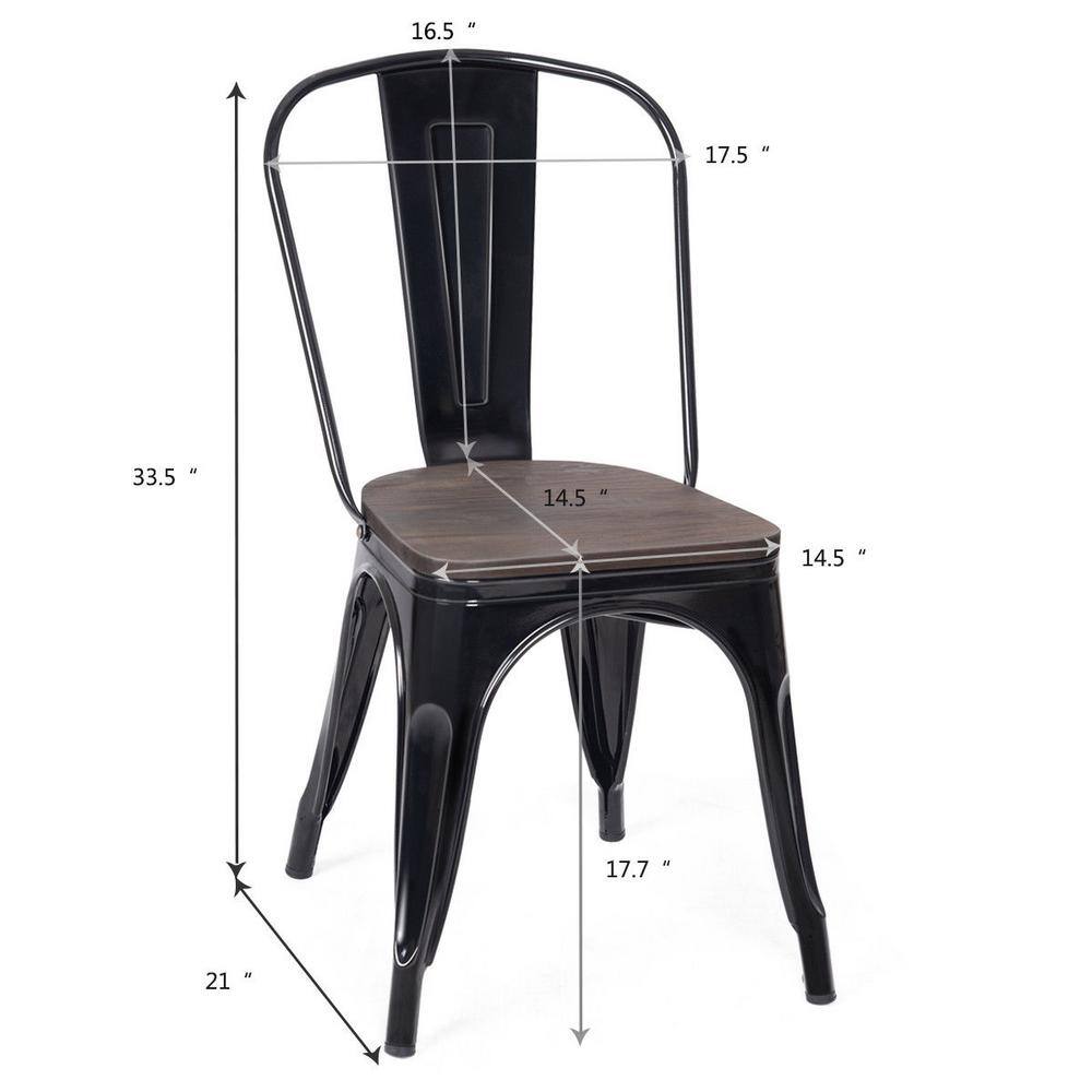 Set of 4 Vintage High-Back Metal Side Chairs with Wood Seat - Black