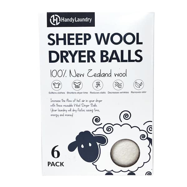 HANDY LAUNDRY Unscented Reusable Laundry Wool Dryer Balls All-Natural (6-Count)