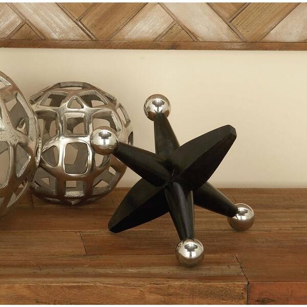 Litton Lane 8 in., 7 in. and 6 in. Classic Decorative Aluminium and Wood Jacks Sculpture in Black and Silver (Set of 3)