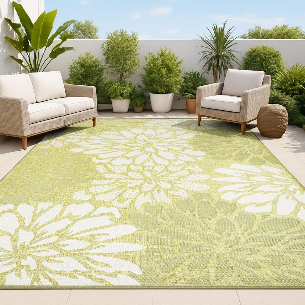 JONATHAN Y Zinnia Modern Floral Textured Weave Green/Cream 4 ft. x