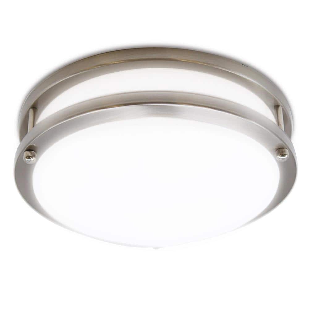 Modern 12" Brushed Nickel LED Flush Mount Ceiling Light, White Acrylic