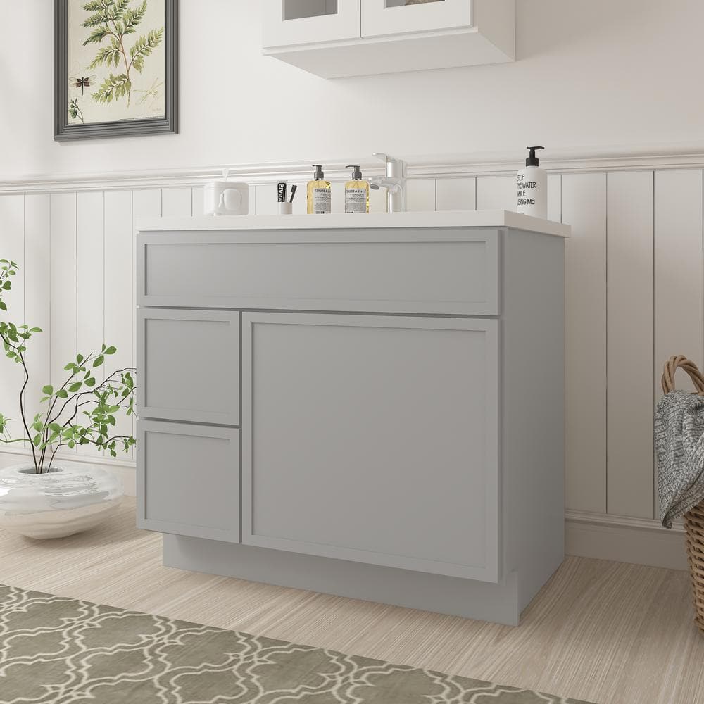 Gray 36" Birch Plywood Freestanding Single Base Cabinet with Soft Close Door