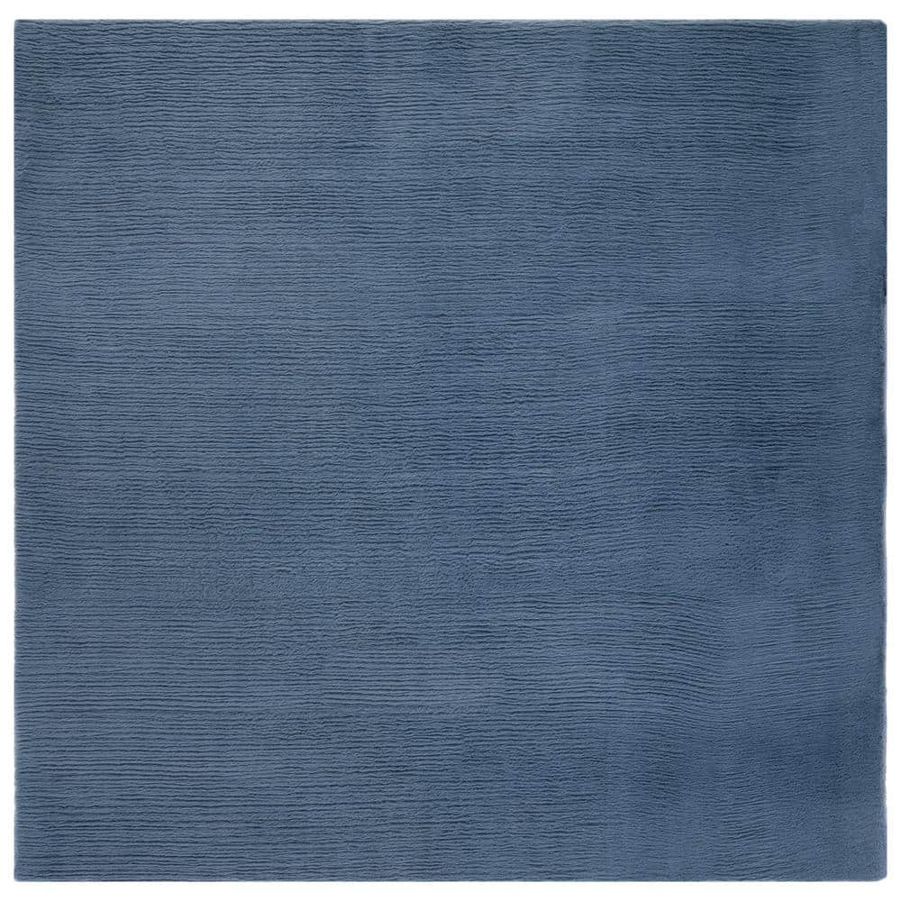 Luxurious Gray Faux Rabbit Fur 6' Square Area Rug