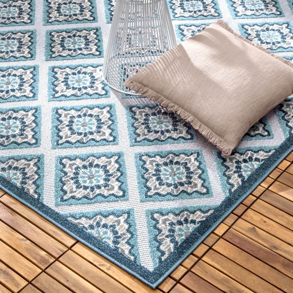 Brooks Blue Multi Geometric Indoor Outdoor Rug 5' x 7'