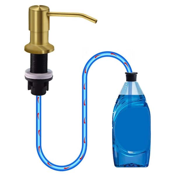 Stainless Steel Soap Dispenser with Long Tube, Direct Connect to Soap Bottle for Kitchen Sink, Lotion Dispenser, Golden