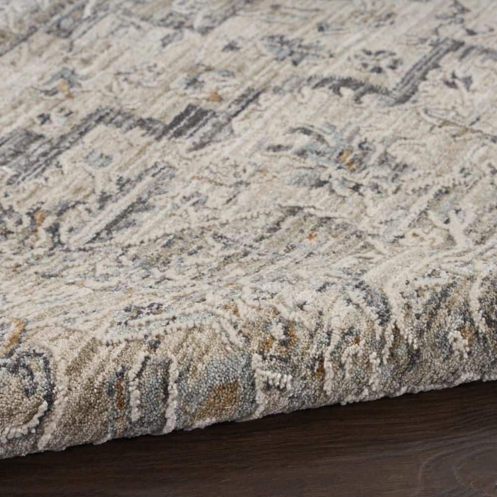 Ivory Taupe Floral Synthetic Round Washable Rug