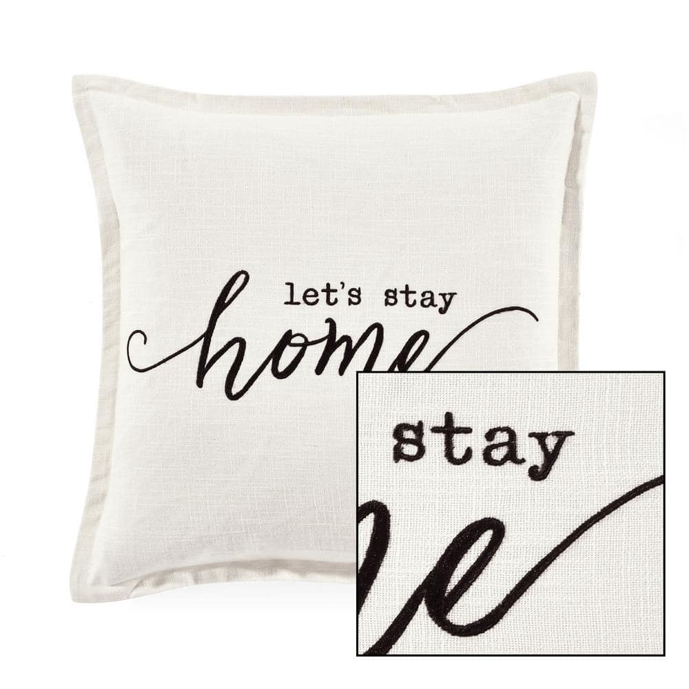 Medium Off-White Cotton Embroidered Decorative Pillow
