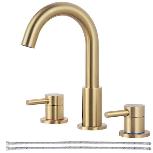 AKLFGN 8 in. Widespread 2-Handle High Arc Bathroom Faucet and 360-Degree Swivel Spout in Brushed Gold