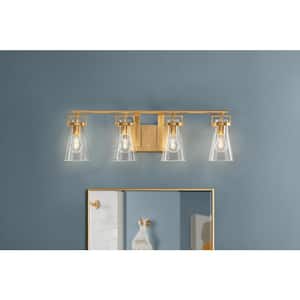 Clermont 30.75 in. 4-Light Satin Brass Bathroom Vanity Light with Seeded Glass Shades
