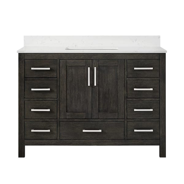 Aeterna 48 in. W Single Sink Freestanding Bath Vanity in Black Desert Oak with White Carrara Cultured Marble Top