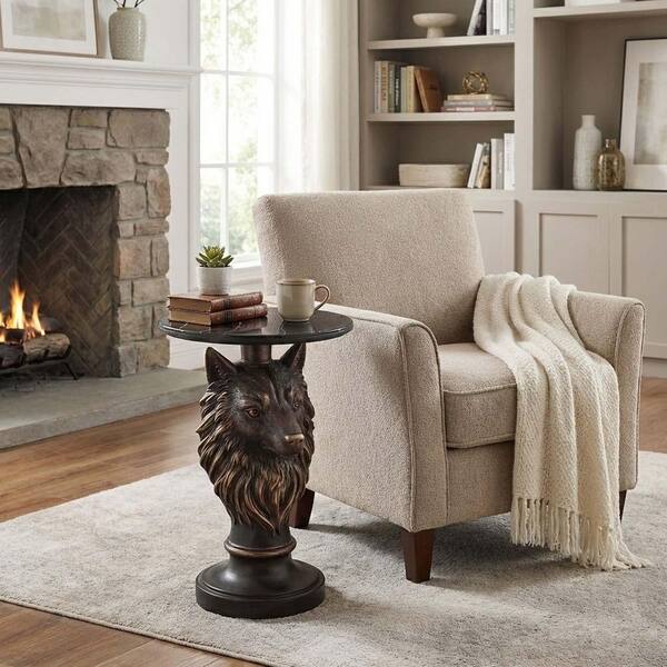 Wolf Head Accent Table Animal Statue End Tables in Brown for