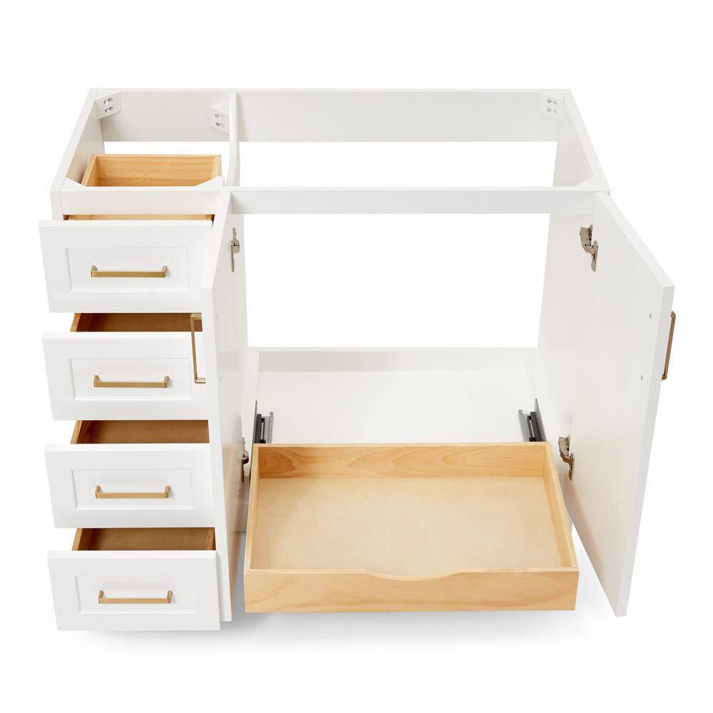 White Wood Freestanding Bathroom Vanity with Brass Hardware, 42 inches