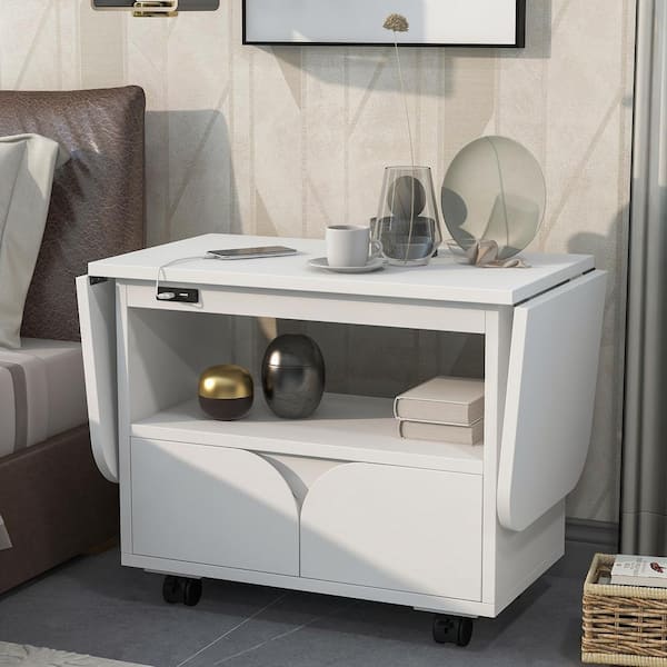 Unbranded 2 Drawers White Foldable Bedroom Nightstand 20.90 in. H x 53.90 in. W x 13.40 in. D