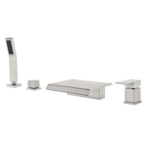 Ami Single-Handle Four Hole Tub Deck Mount Roman Tub Faucet with Hand Shower in Brushed Nickel